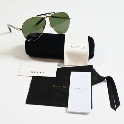 Gucci GG1287S 003 Mens Authentic Sunglasses Gold/Green, 61mm - New