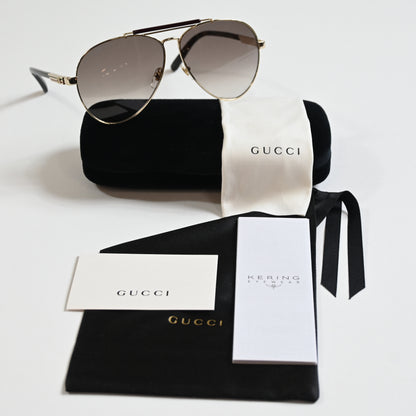 Gucci GG1287S 002 Mens Authentic Sunglasses Gold/Brown, 61mm - New