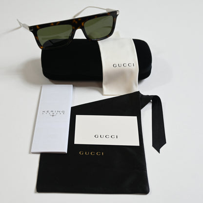 Gucci GG1437S 002 Mens Authentic Sunglasses Havana/Green, 55mm - New