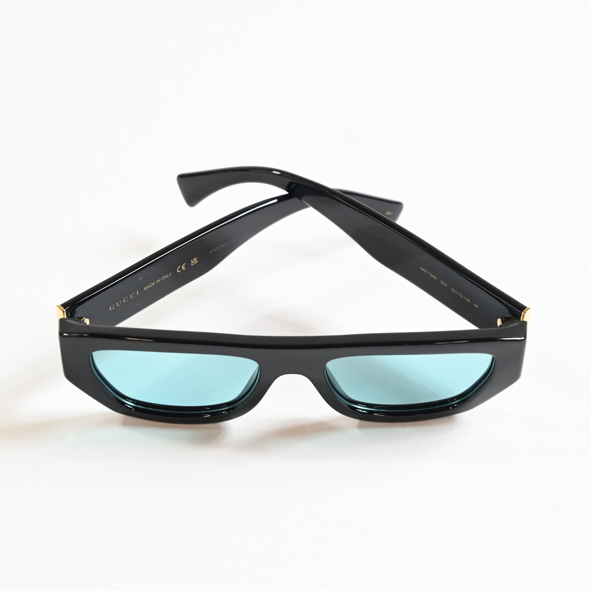 Gucci GG1134S 004 Mens Authentic Sunglasses Black/Teal, 53mm - New