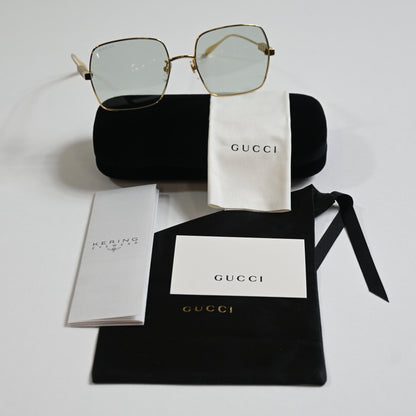 Gucci GG1434S 003 Womens Authentic Sunglasses Gold/Green, 57mm - New