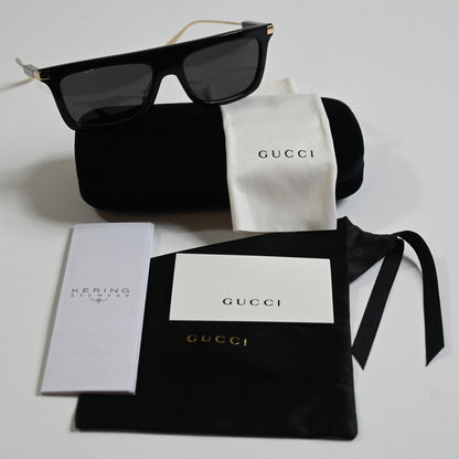 Gucci GG1437S 001 Mens Authentic Sunglasses Black/Gold, 55mm - New