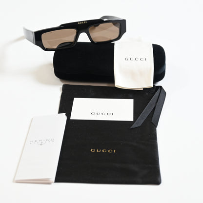 Gucci GG1592S 005 Mens Authentic Sunglasses Black/Brown, 55mm - New