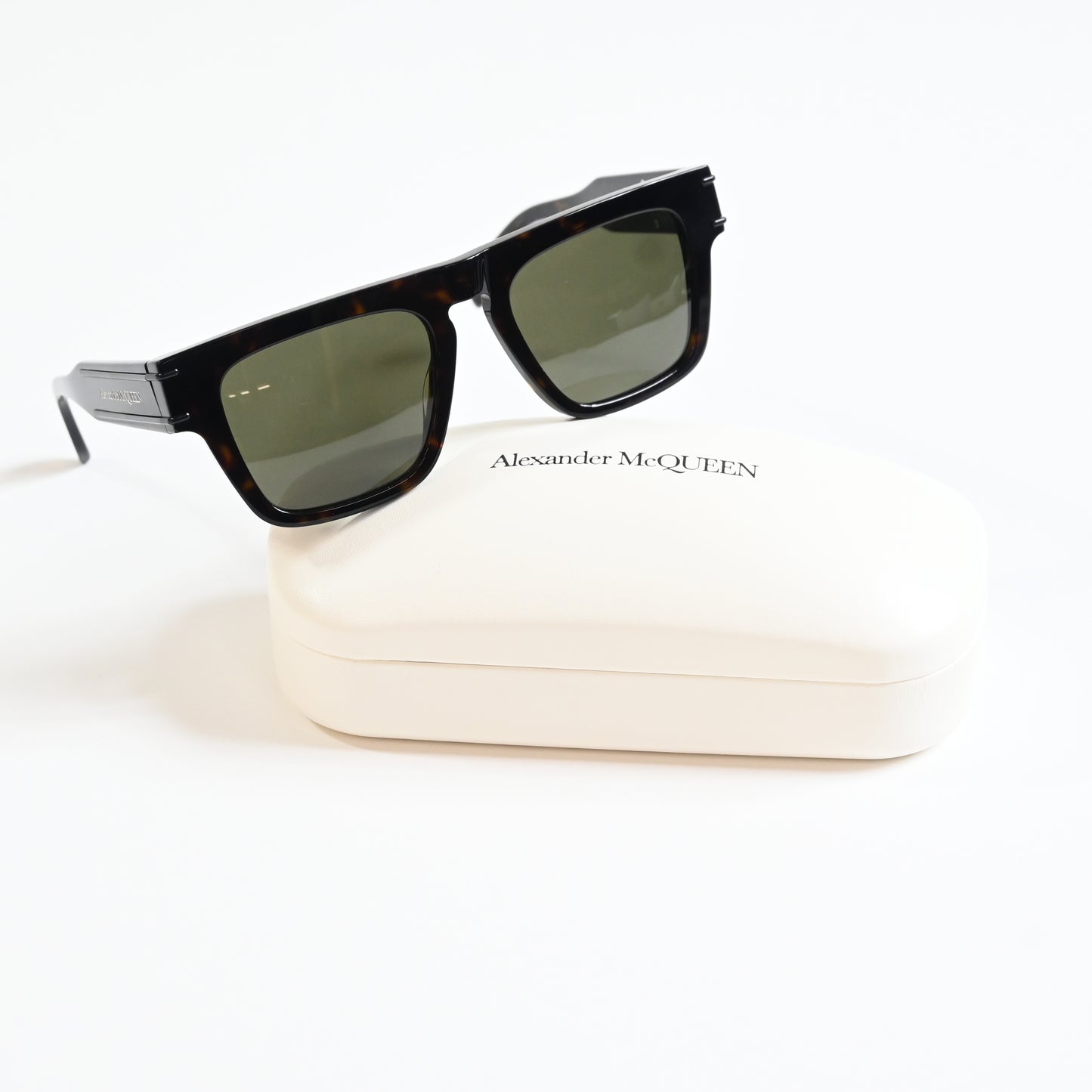 Alexander Mcqueen AM0397S 002 Mens Authentic Sunglasses Havana/Green, 52mm - New