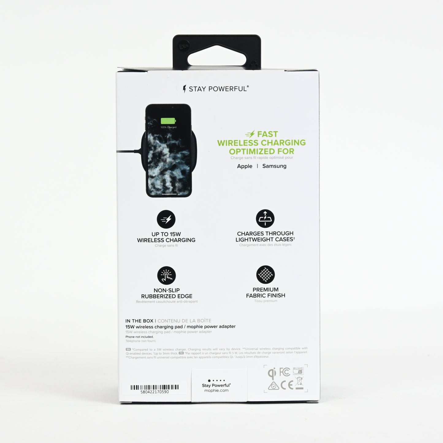 mophie 15W Universal Wireless Charge Pad, Qi-Compatible Charger Black - Open Box