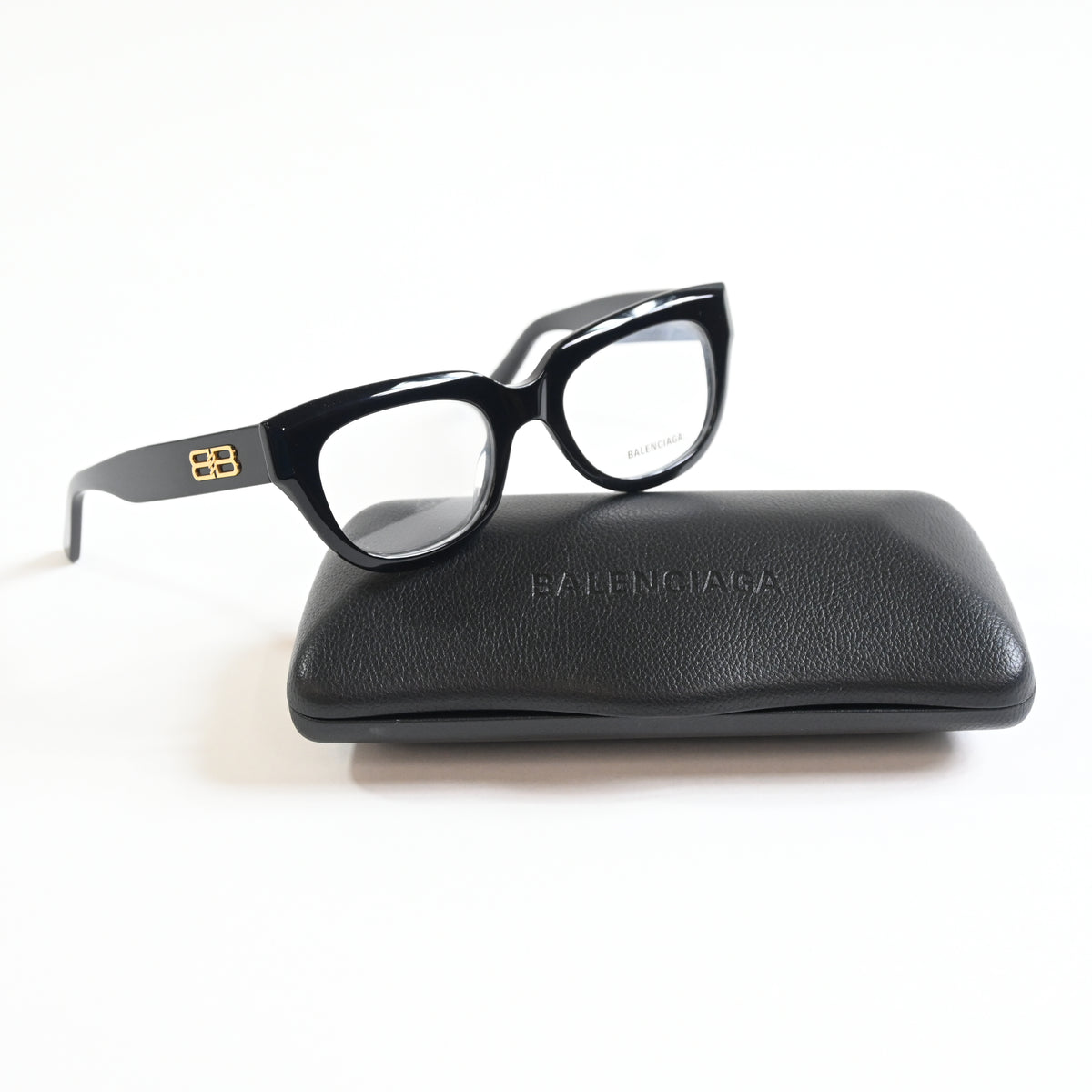 Balenciaga BB0239O 001 Unisex Authentic Eyeglasses Black/Gold, 50mm - New