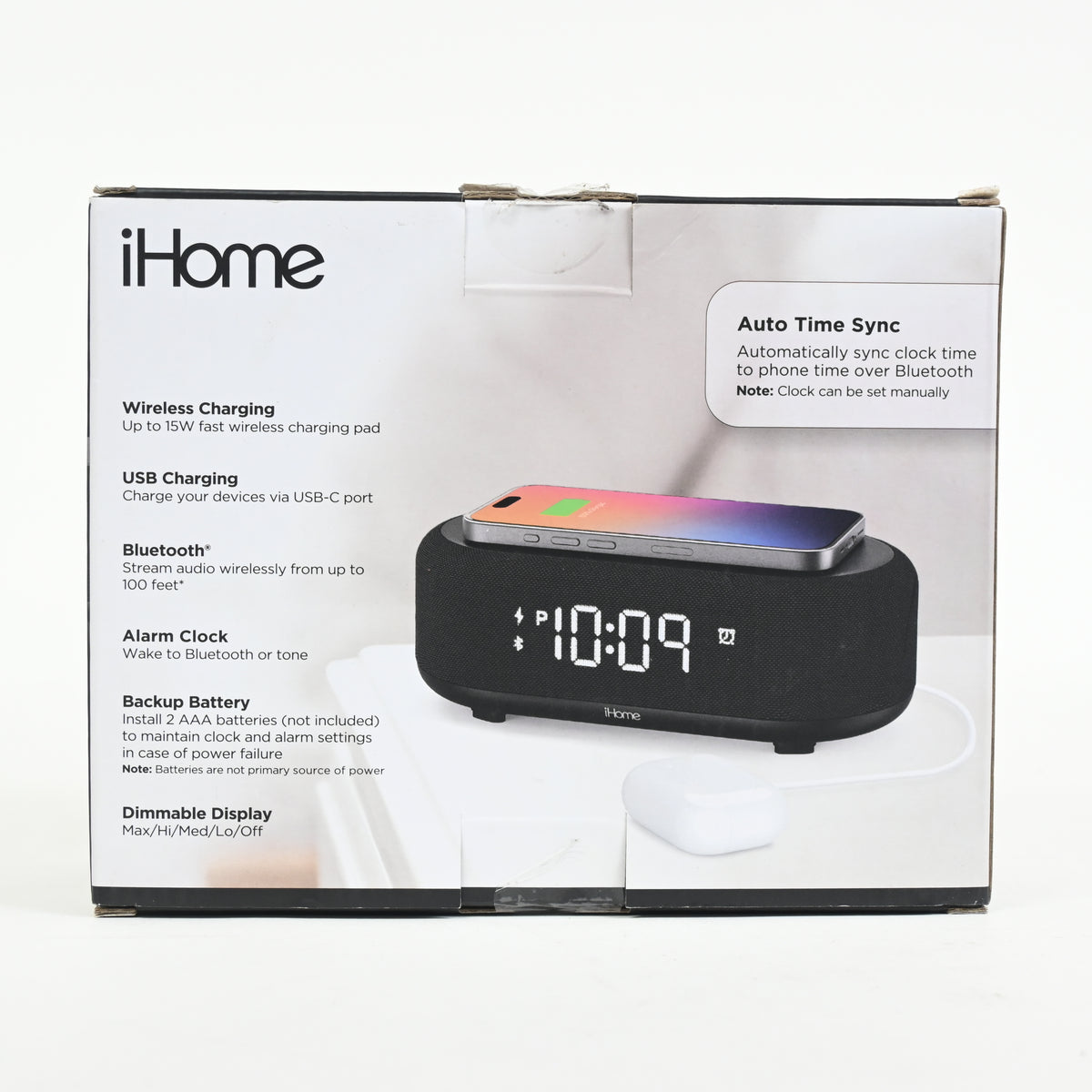 iHome Bluetooth Alarm Clock with Wireless Charger + USB Charging Station Grade A