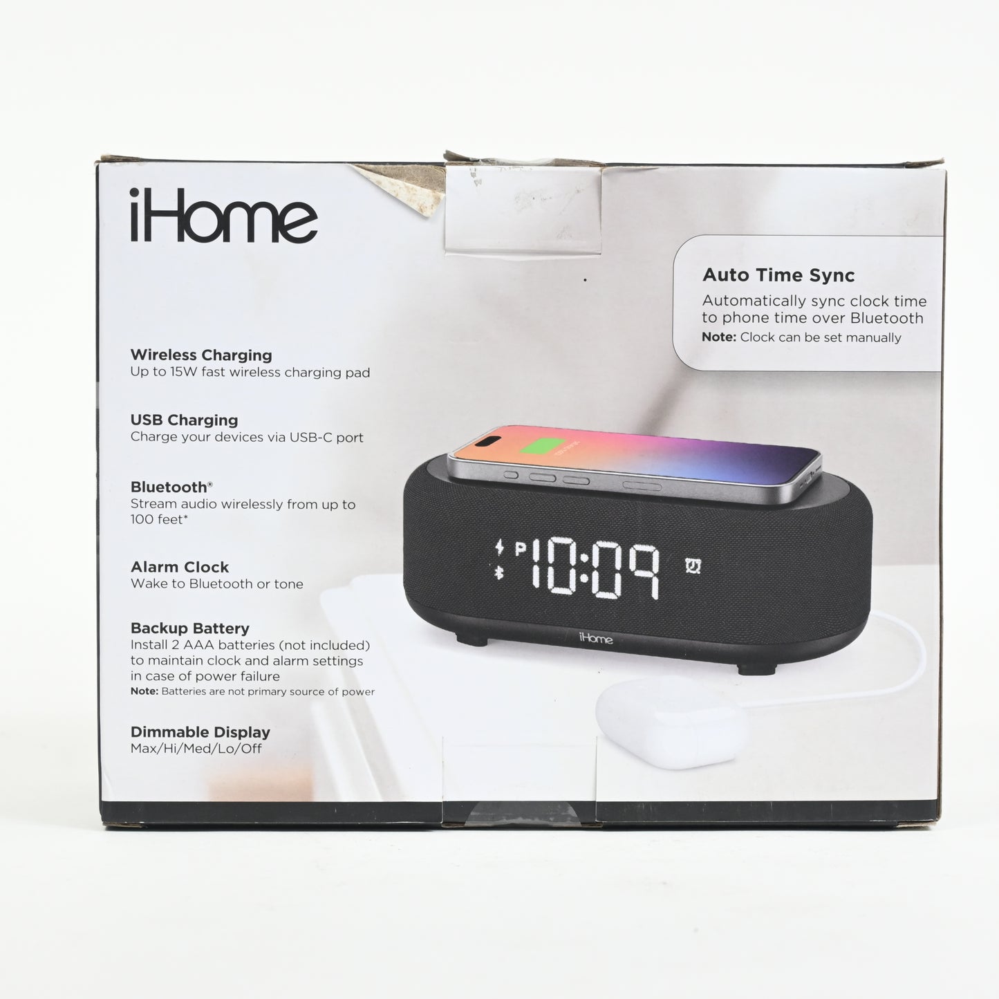 iHome Bluetooth Alarm Clock with Wireless Charger + USB Charging Station Grade A