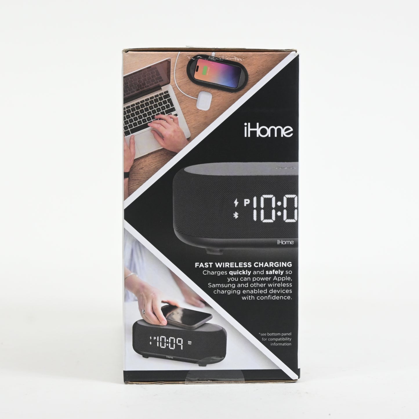 iHome Bluetooth Alarm Clock with Wireless Charger + USB Charging Station Grade A