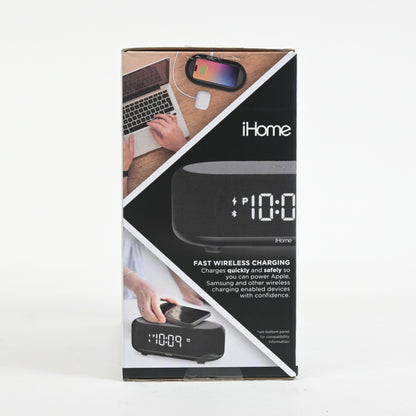 iHome Bluetooth Alarm Clock with Wireless Charger + USB Charging Station Grade A