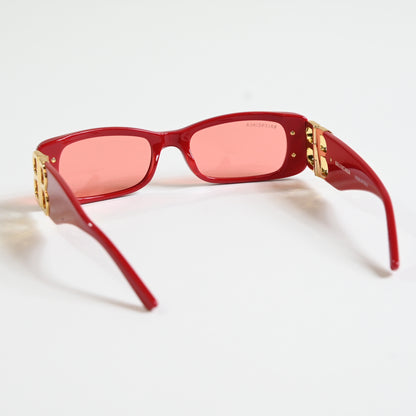 Balenciaga BB0096S 003 Womens Authentic Sunglasses Red/Gold, 99mm - New