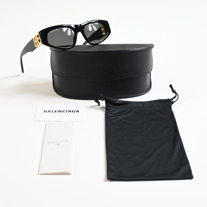 Balenciaga BB0095S 001 Womens Authentic Sunglasses Black/Gold, 53mm - New