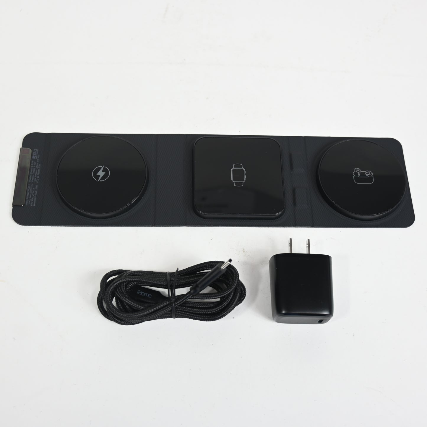 iHome 3-in-1 Foldable Wireless Charging Pad - Black - Grade A