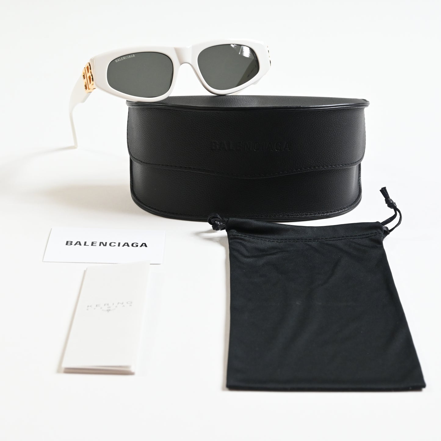 Balenciaga BB0095S 012 Womens Authentic Sunglasses White/Gold, 53mm - New
