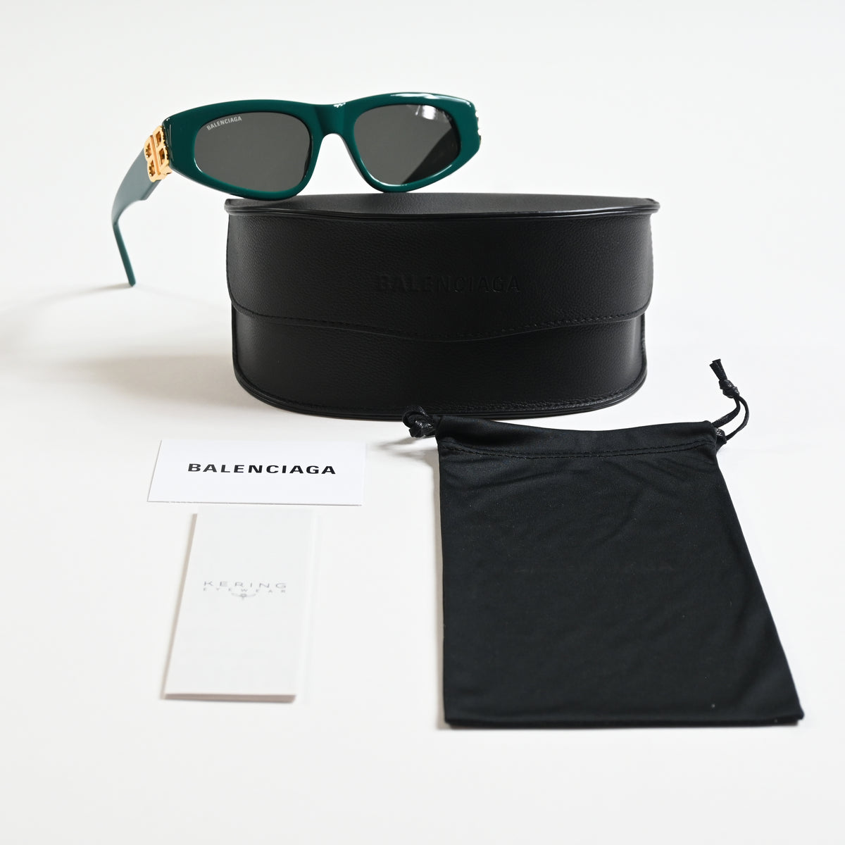 Balenciaga BB0095S 005 Womens Authentic Sunglasses Green/Gold, 53mm - New