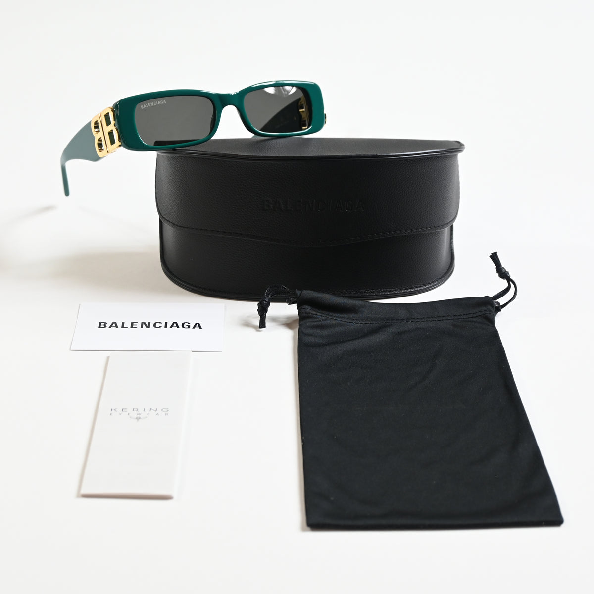 Balenciaga BB0096S 006 Womens Authentic Sunglasses Green/Gold, 51mm - New