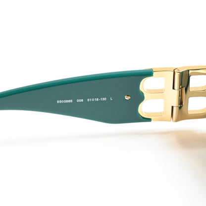 Balenciaga BB0096S 006 Womens Authentic Sunglasses Green/Gold, 51mm - New