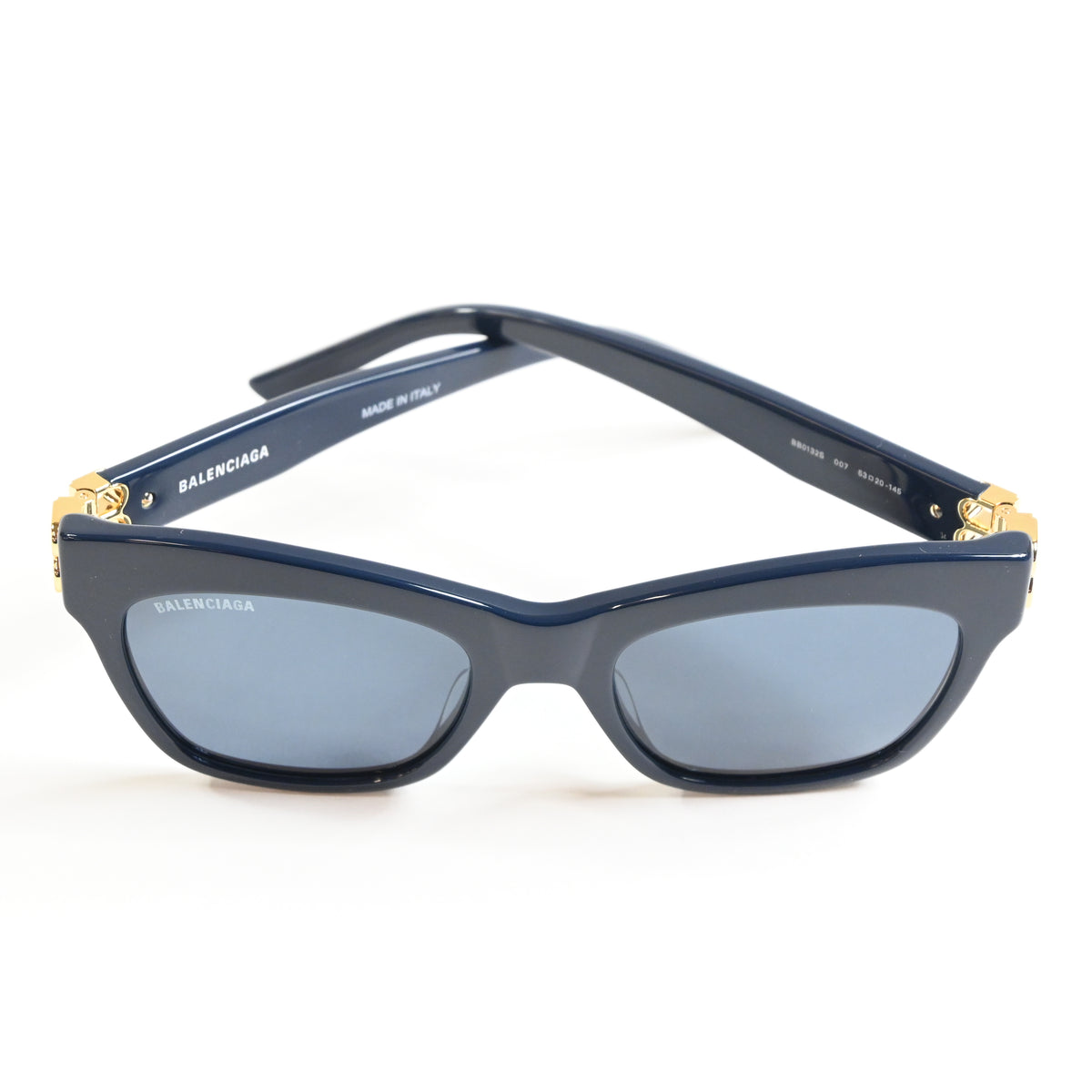 Balenciaga BB0132S 007 Womens Authentic Sunglasses Blue/Gold, 53mm - New