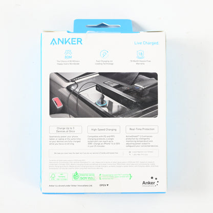 Anker 3-Port 67W Car Charger with 3' USB-C to USB-C Cable - Black