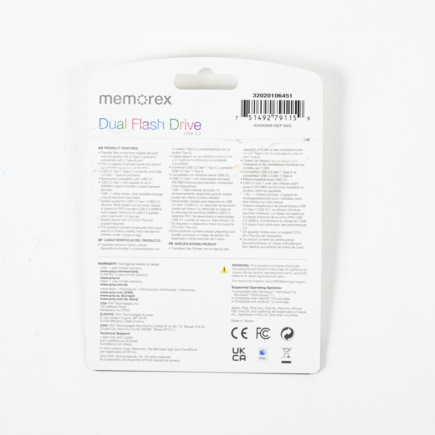 Memorex 64GB USB 3.2 Type-C / Type-A Dual Flash Drive