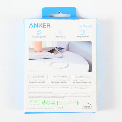 Anker Durable USBA - USBC Braided Charging Cable - 6 ft - White