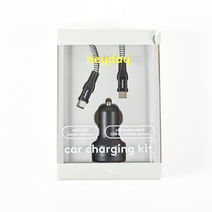 Heyday USB Car Charge Kit w/ 6' USB-C to USB-C Braided Cable - Matte Black