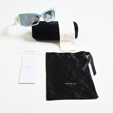 Gucci GG1412S 005 Womens Authentic Sunglasses Light Blue/Gold, 62mm - New