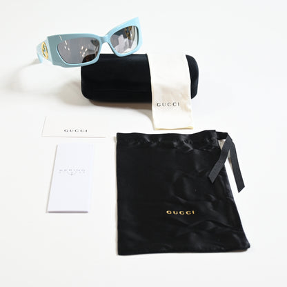 Gucci GG1412S 005 Womens Authentic Sunglasses Light Blue/Gold, 62mm - New