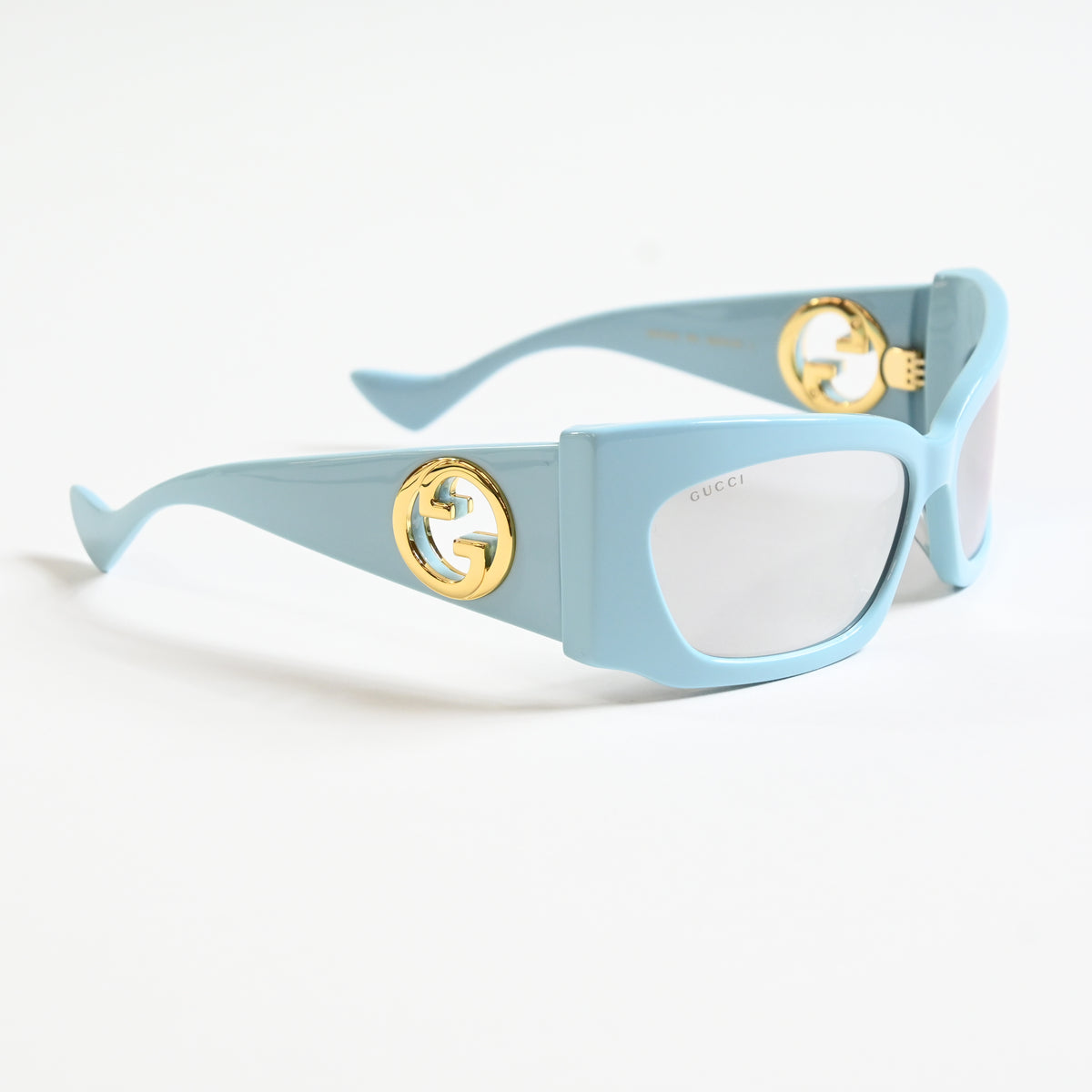 Gucci GG1412S 005 Womens Authentic Sunglasses Light Blue/Gold, 62mm - New
