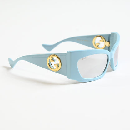 Gucci GG1412S 005 Womens Authentic Sunglasses Light Blue/Gold, 62mm - New