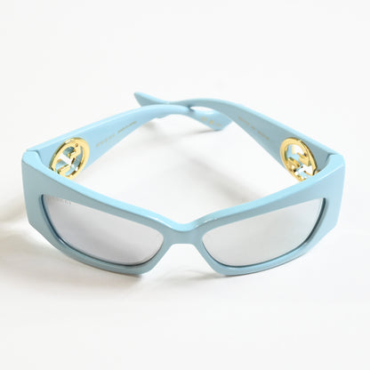 Gucci GG1412S 005 Womens Authentic Sunglasses Light Blue/Gold, 62mm - New