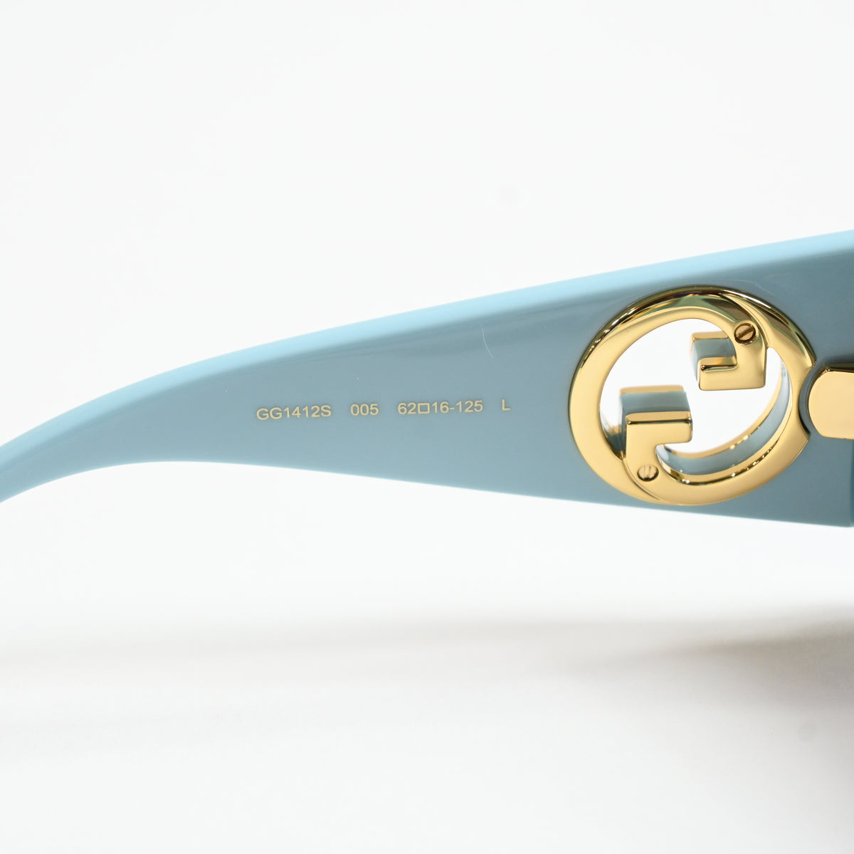 Gucci GG1412S 005 Womens Authentic Sunglasses Light Blue/Gold, 62mm - New