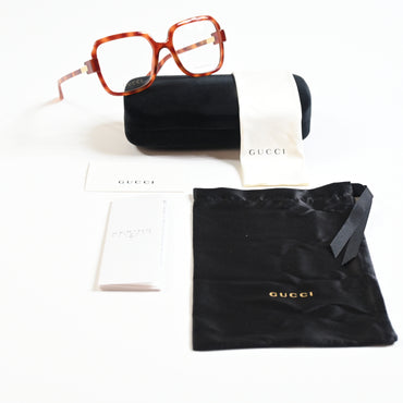 Gucci GG1433O 002 Womens Authentic Eyeglasses Havana/Gold, 55mm - New