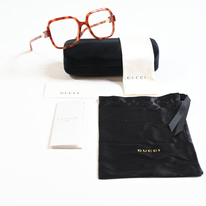 Gucci GG1433O 002 Womens Authentic Eyeglasses Havana/Gold, 55mm - New
