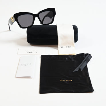 Gucci GG1422S 001 Womens Authentic Sunglasses Black/Gold, 55mm - New