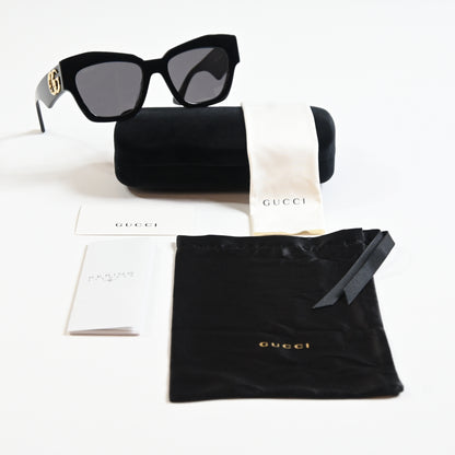 Gucci GG1422S 001 Womens Authentic Sunglasses Black/Gold, 55mm - New