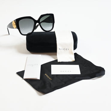 Gucci GG1407S 001 Womens Authentic Sunglasses Black/Gold, 54mm - New