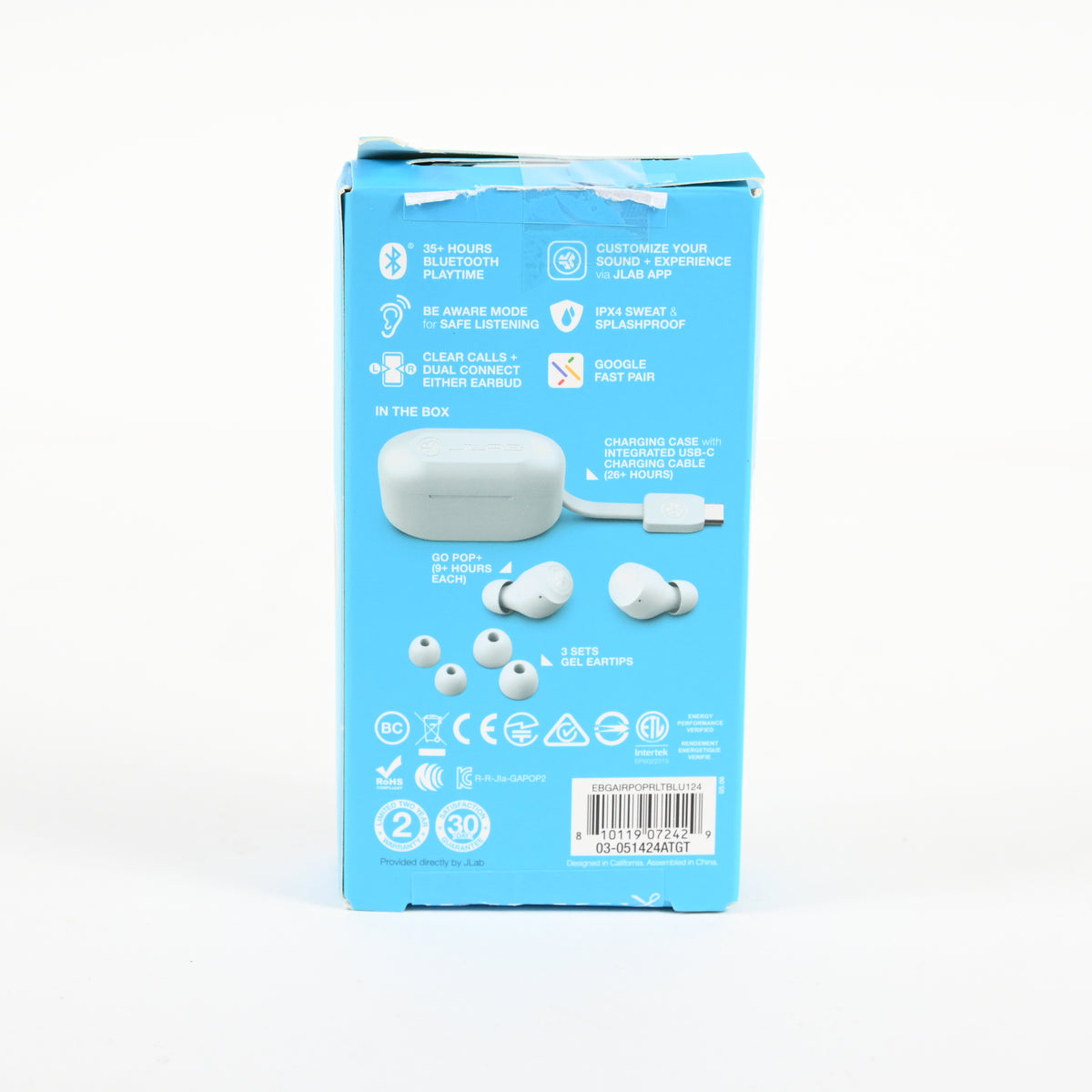 JLab Go Air Pop True Wireless Bluetooth Earbuds - Light Blue - Grade A
