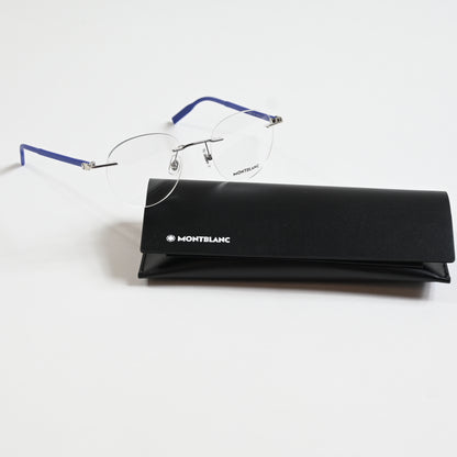 Montblanc MB0224O 003 Mens Authentic Eyeglasses Silver/Blue, 49mm - New