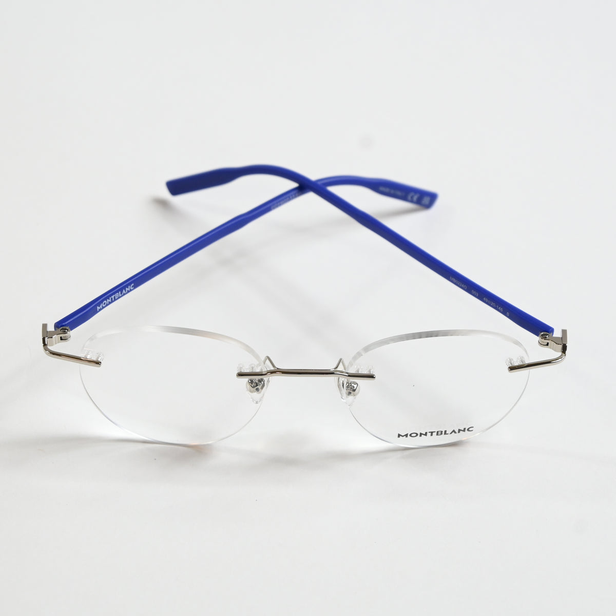Montblanc MB0224O 003 Mens Authentic Eyeglasses Silver/Blue, 49mm - New