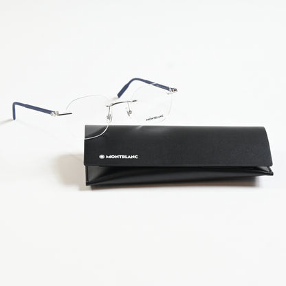 Montblanc MB0223O 004 Mens Authentic Eyeglasses Silver/Blue, 50mm - New