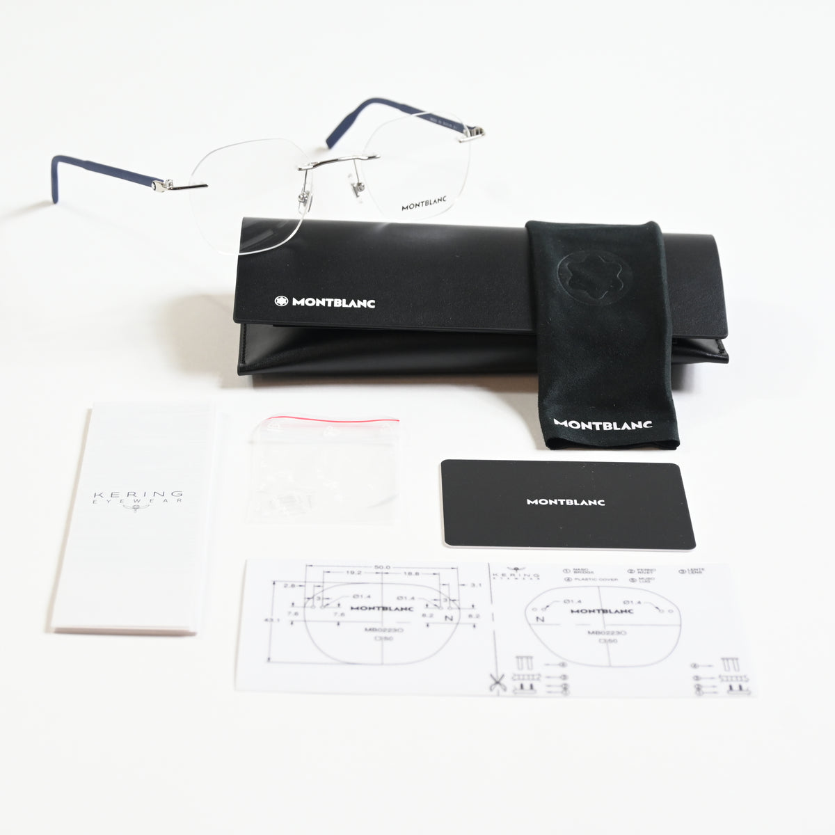 Montblanc MB0223O 004 Mens Authentic Eyeglasses Silver/Blue, 50mm - New