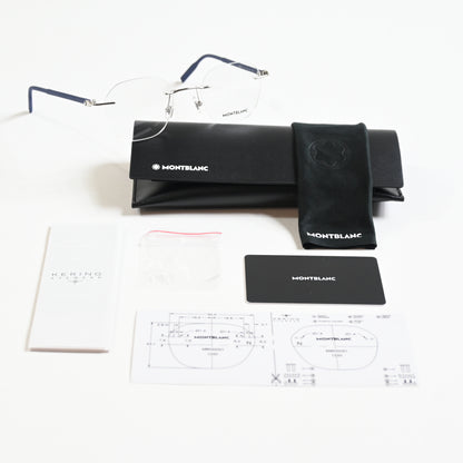 Montblanc MB0223O 004 Mens Authentic Eyeglasses Silver/Blue, 50mm - New