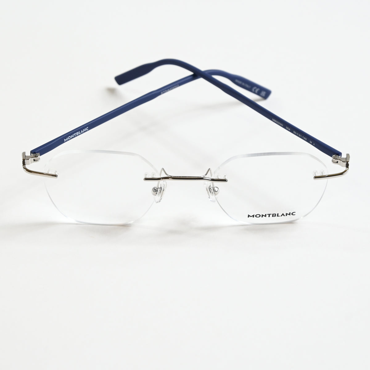 Montblanc MB0223O 004 Mens Authentic Eyeglasses Silver/Blue, 50mm - New