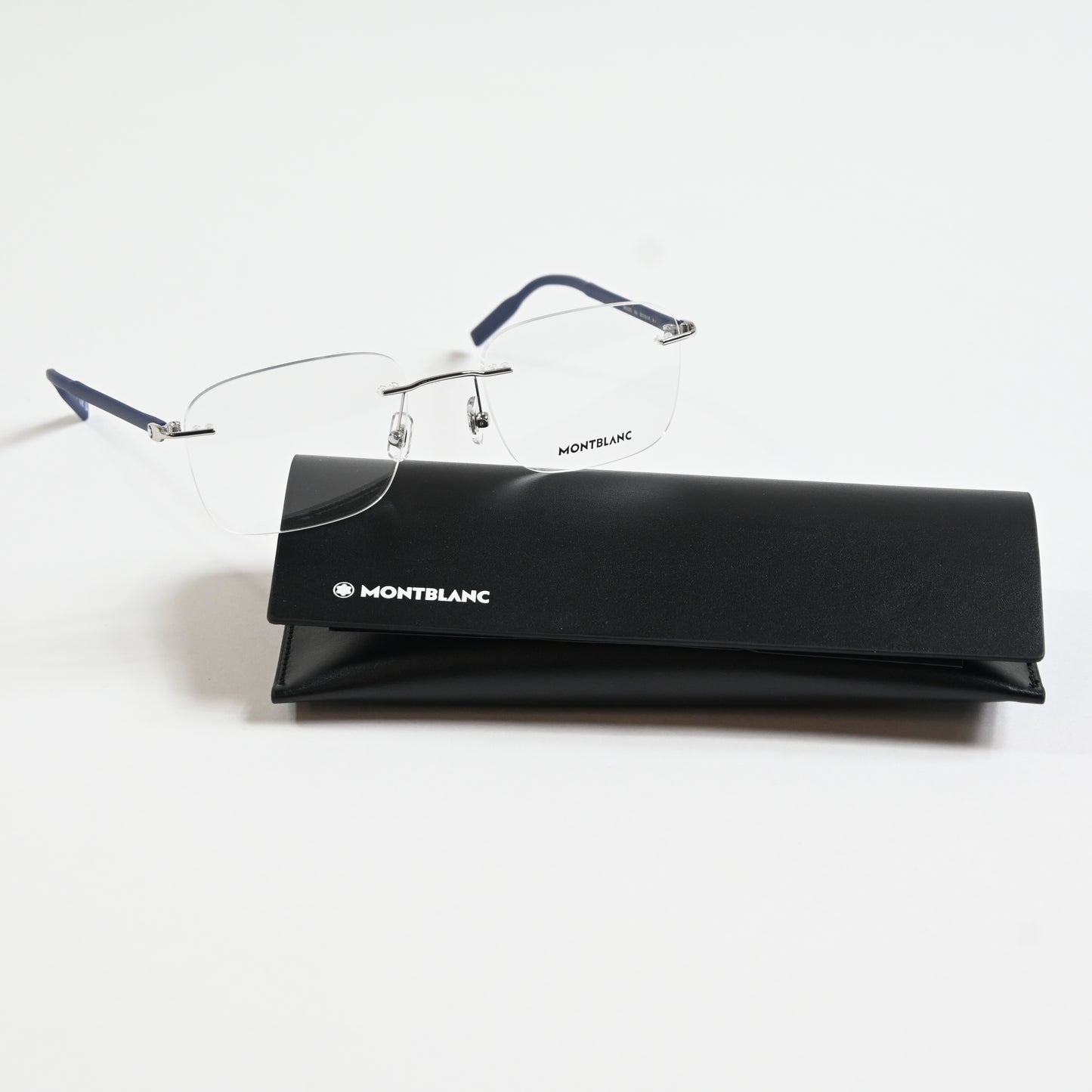 Montblanc MB0222O 004 Mens Authentic Eyeglasses Silver/Blue, 55mm - New