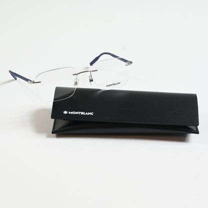 Montblanc MB0222O 004 Mens Authentic Eyeglasses Silver/Blue, 55mm - New