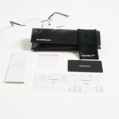 Montblanc MB0222O 004 Mens Authentic Eyeglasses Silver/Blue, 55mm - New