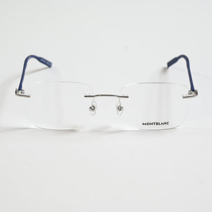 Montblanc MB0222O 004 Mens Authentic Eyeglasses Silver/Blue, 55mm - New