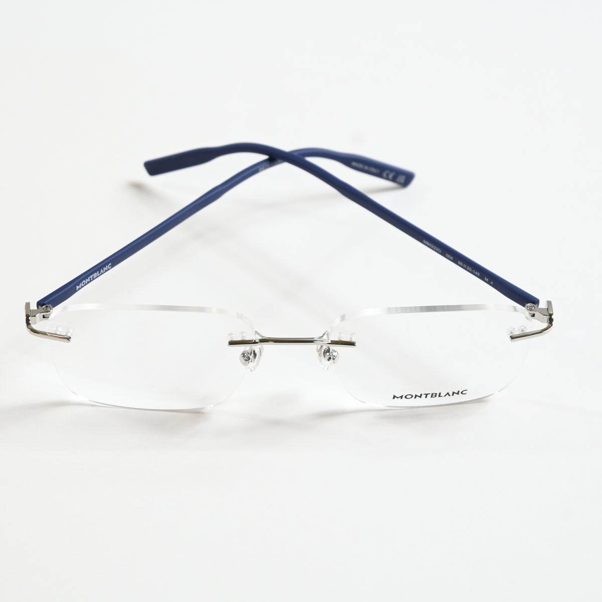 Montblanc MB0222O 004 Mens Authentic Eyeglasses Silver/Blue, 55mm - New