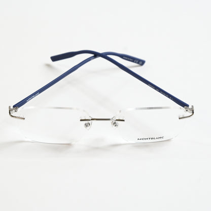 Montblanc MB0222O 004 Mens Authentic Eyeglasses Silver/Blue, 55mm - New